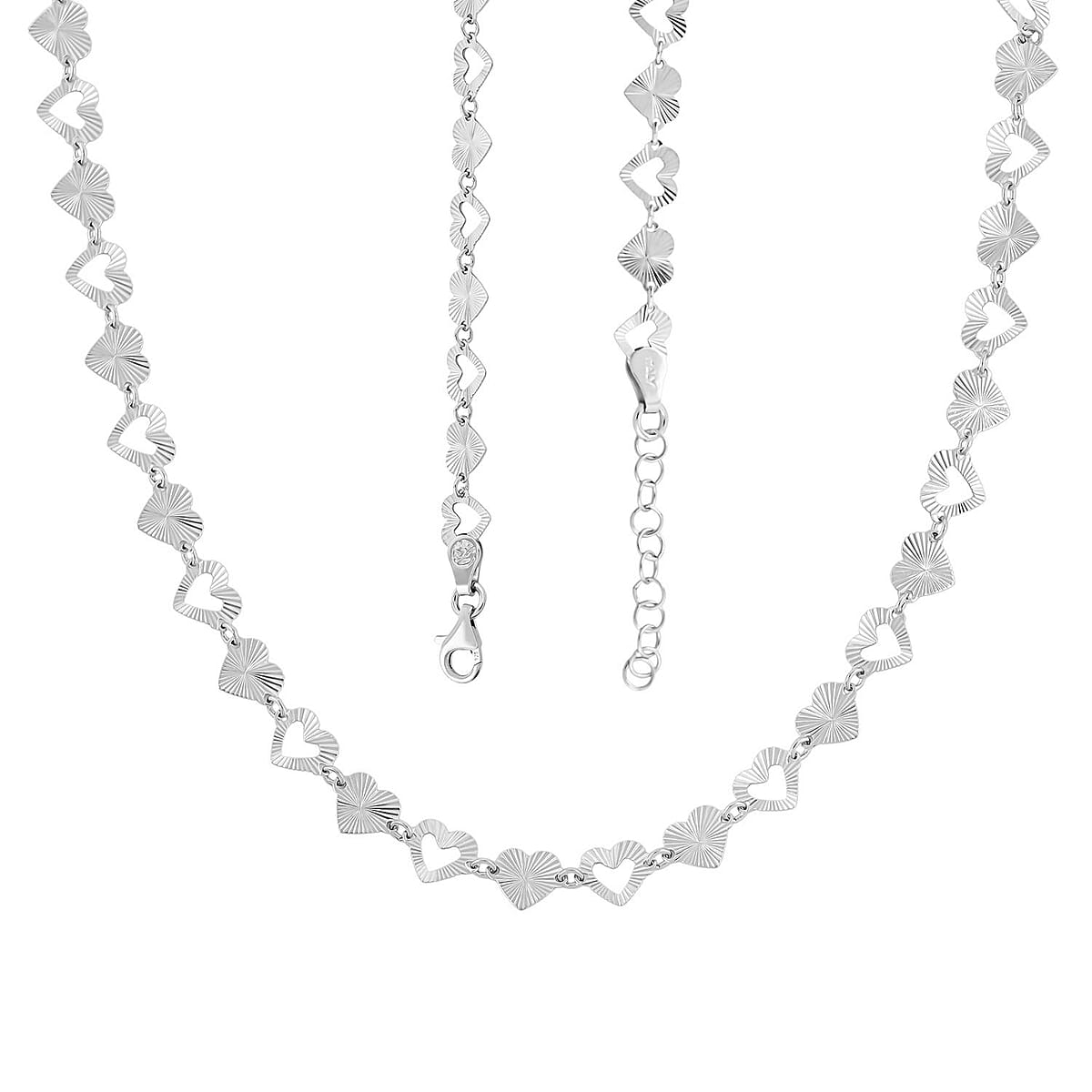 Italian Radiant Hearts Chain Necklace in Rhodium Over Sterling Silver 6.03 Grams 18 Inches image number 3