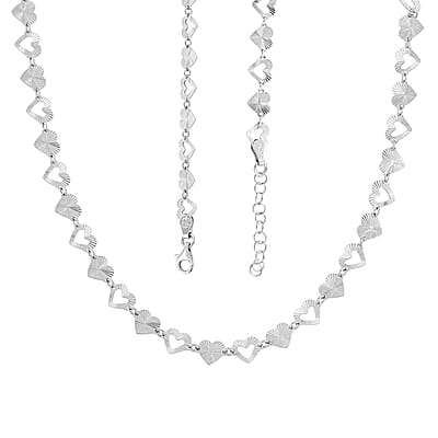 Italian Radiant Hearts Chain Necklace in Rhodium Over Sterling Silver 6.03 Grams 18 Inches