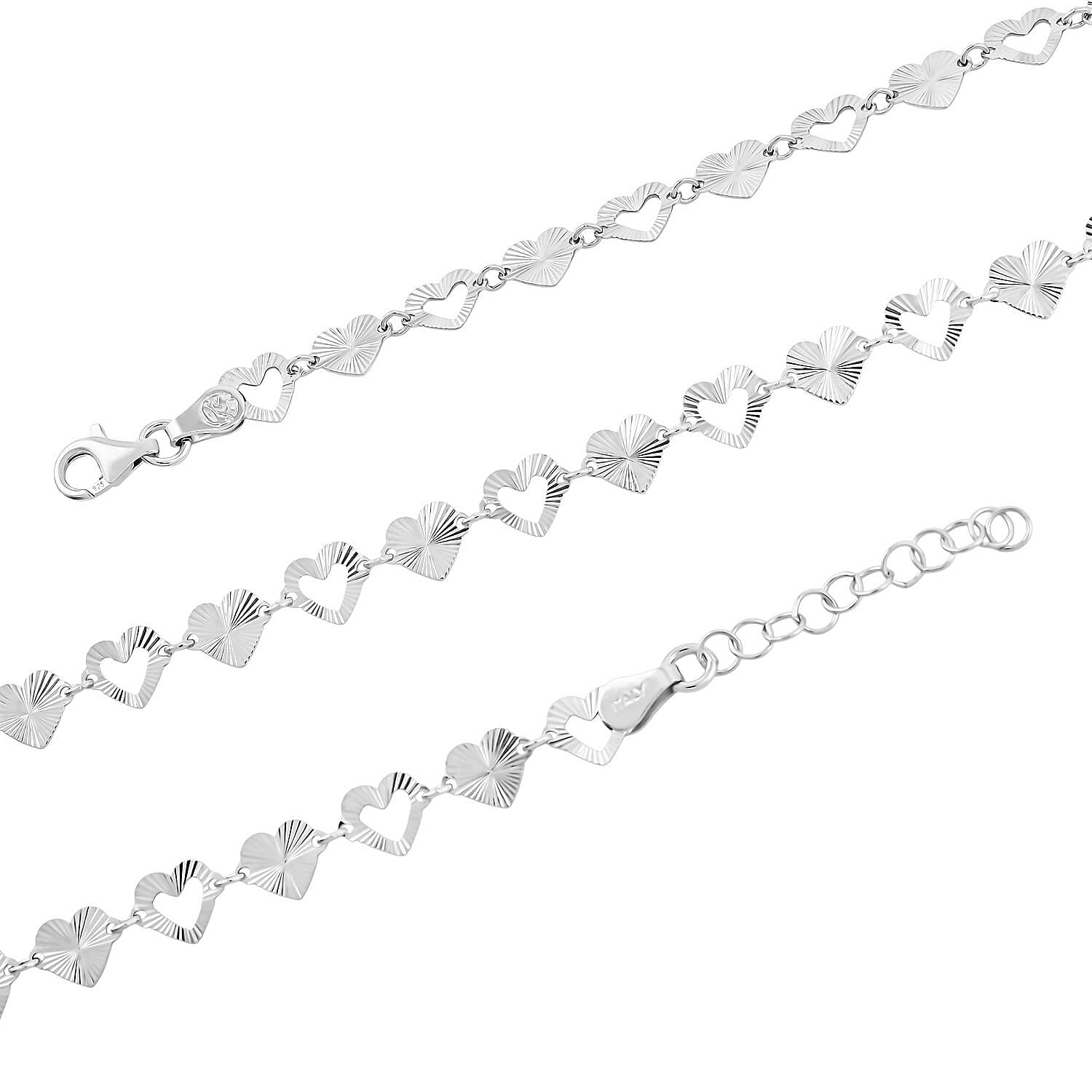 Italian Radiant Hearts Chain Necklace in Rhodium Over Sterling Silver 6.03 Grams 18 Inches