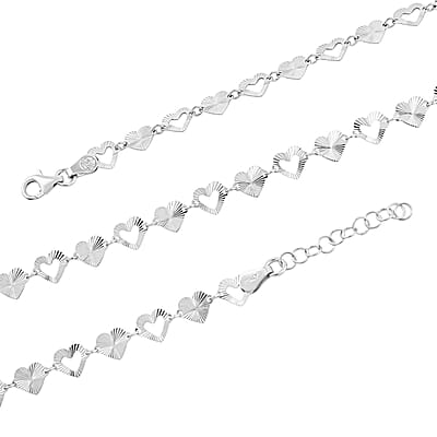 Italian Radiant Hearts Chain Necklace in Rhodium Over Sterling Silver 6.03 Grams 18 Inches