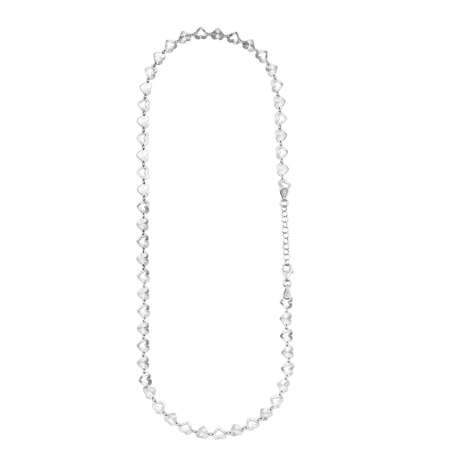 Italian Radiant Hearts Chain Necklace in Rhodium Over Sterling Silver 6.03 Grams 18 Inches
