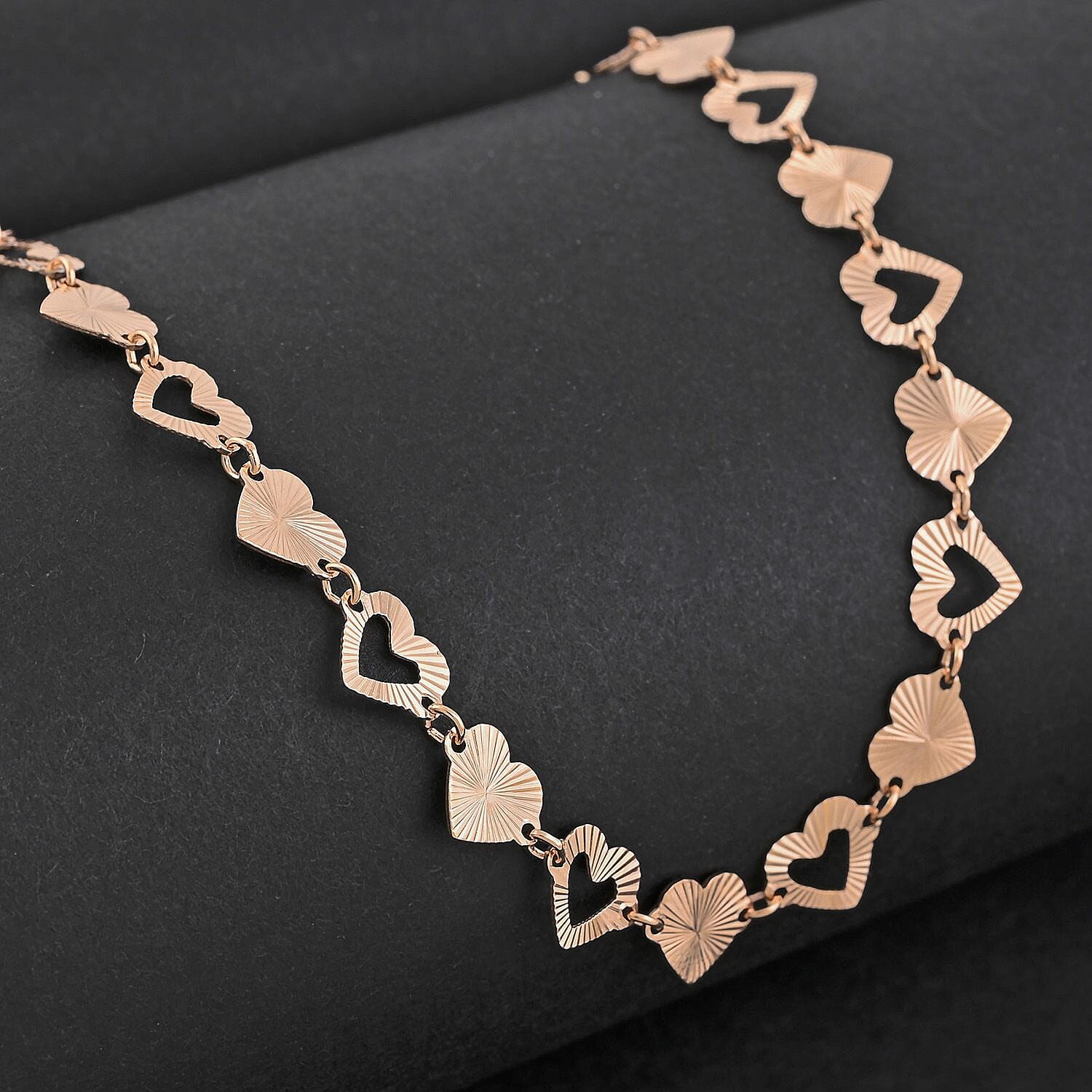 Italian Radiant Hearts Chain Necklace in 14K Rose Gold Over Sterling Silver 6.11 Grams 18 Inches