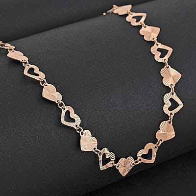 Italian Radiant Hearts Chain Necklace in 14K Rose Gold Over Sterling Silver 6.11 Grams 18 Inches