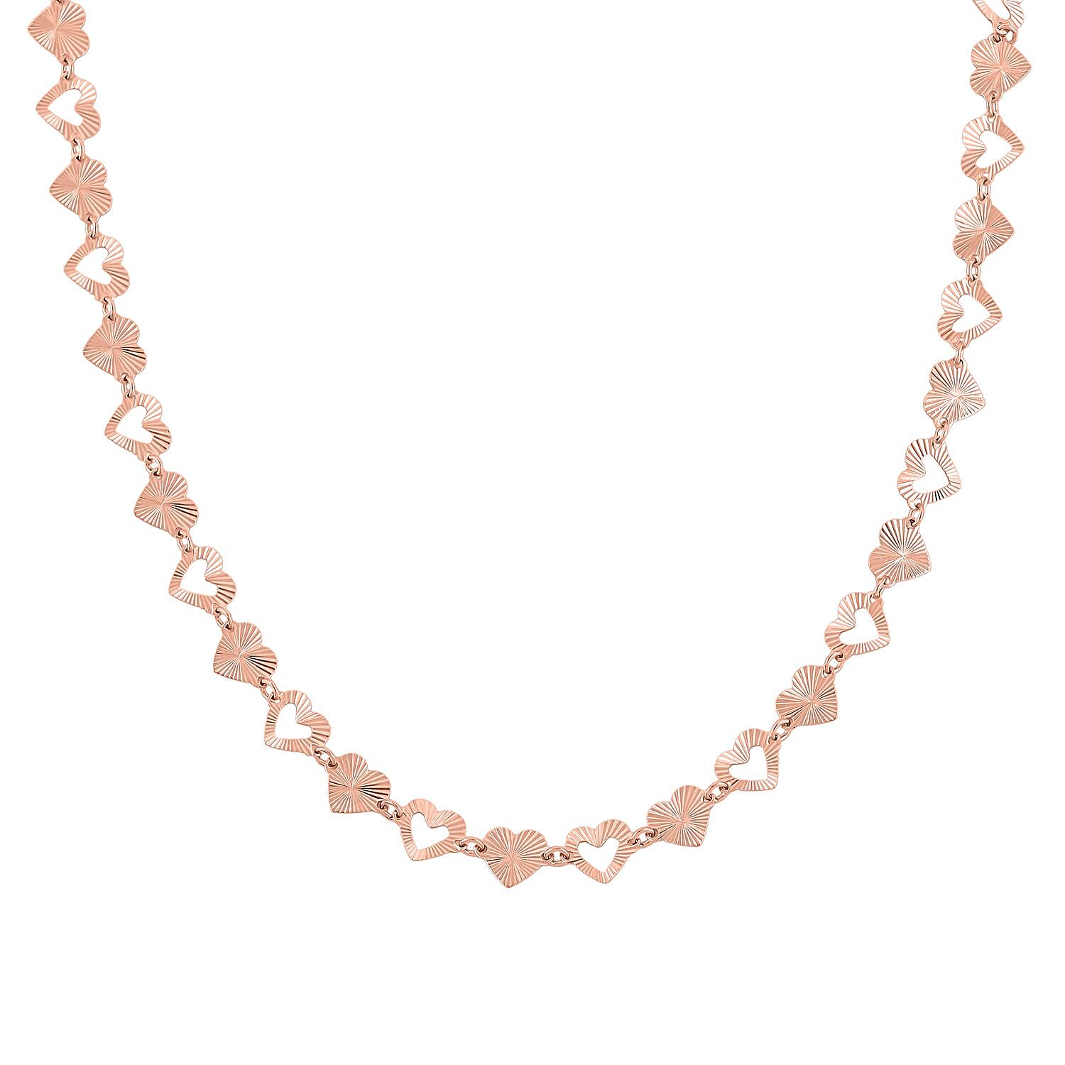 Italian Radiant Hearts Chain Necklace in 14K Rose Gold Over Sterling Silver 6.11 Grams 18 Inches