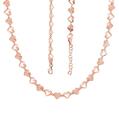 Italian Radiant Hearts Chain Necklace in 14K Rose Gold Over Sterling Silver 6.11 Grams 18 Inches