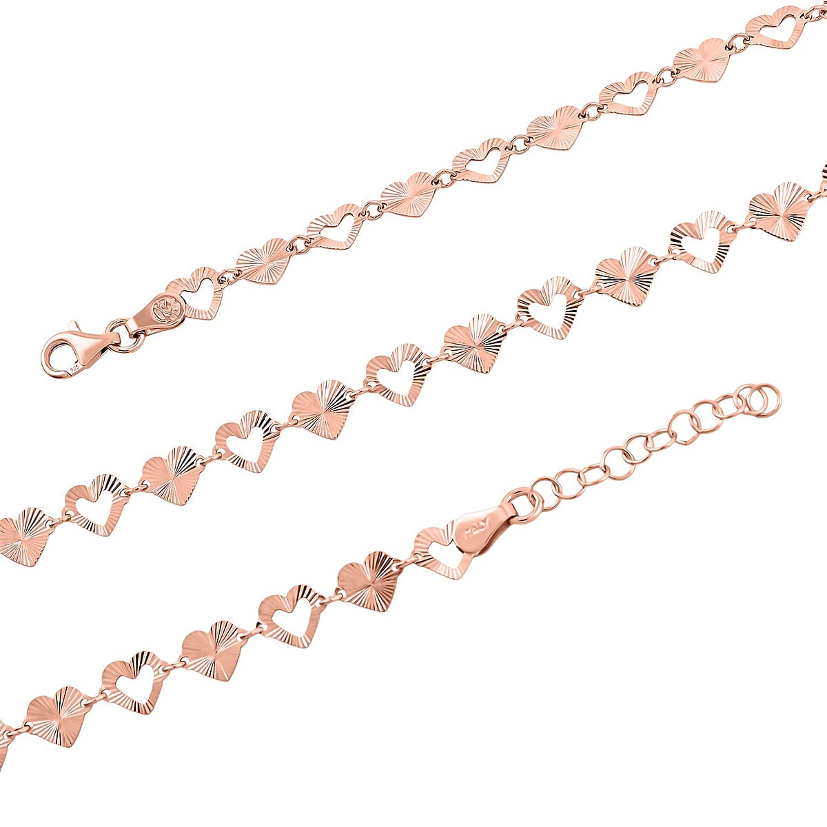 Italian Radiant Hearts Chain Necklace in 14K Rose Gold Over Sterling Silver 6.11 Grams 18 Inches image number 4