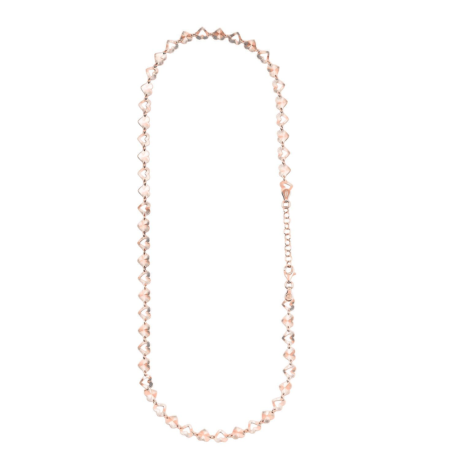 Italian Radiant Hearts Chain Necklace in 14K Rose Gold Over Sterling Silver 6.11 Grams 18 Inches