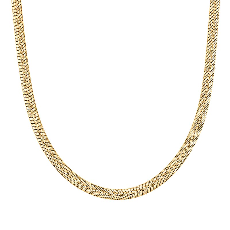 Italian Herringbone Chain Necklace in 14K Yellow Gold Over Sterling Silver 12.59 Grams 18 Inches