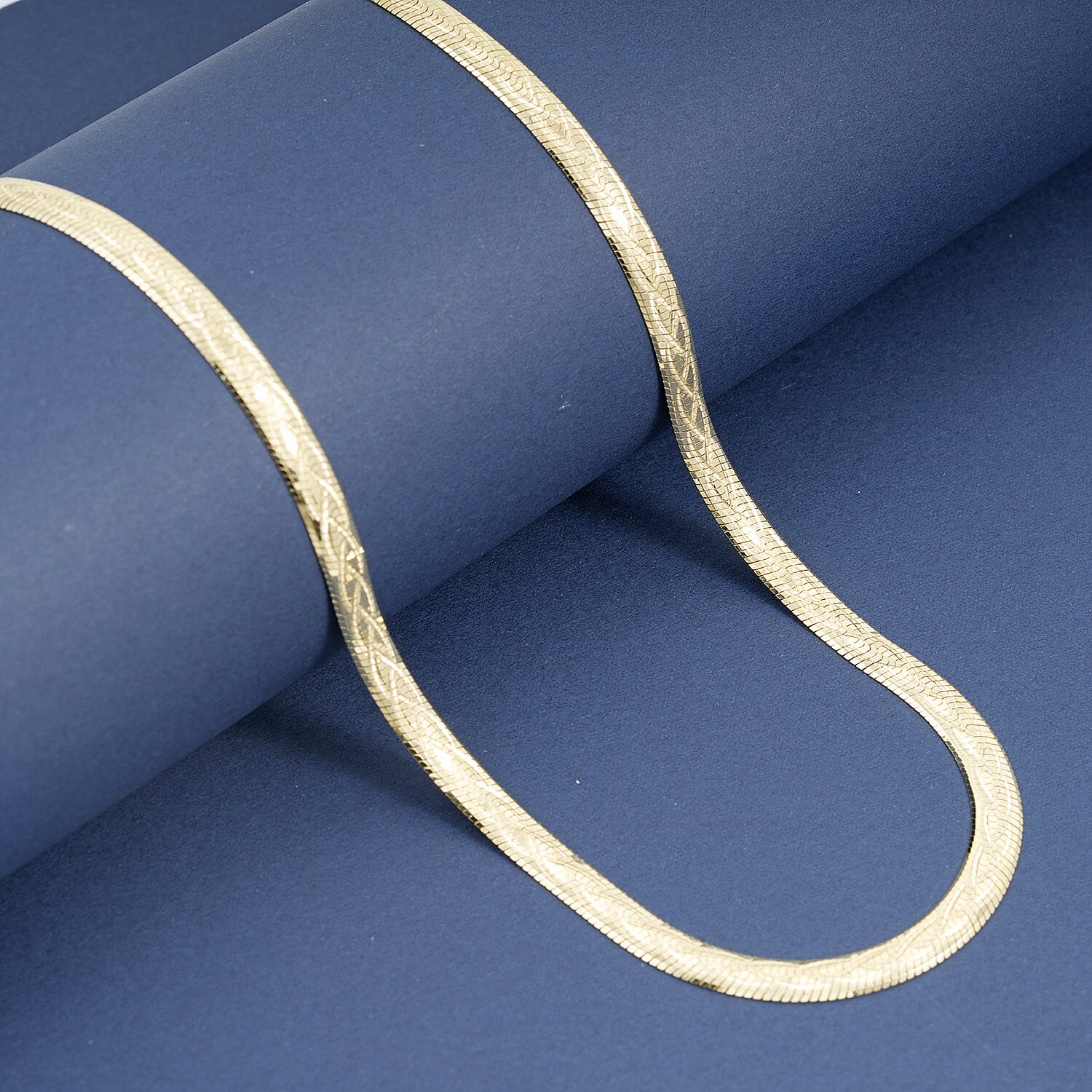 Italian Herringbone Chain Necklace in 14K Yellow Gold Over Sterling Silver 12.59 Grams 18 Inches