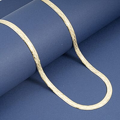 Italian Herringbone Chain Necklace in 14K Yellow Gold Over Sterling Silver 12.59 Grams 18 Inches