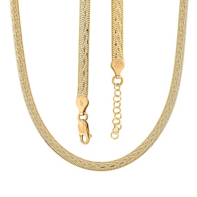 Italian Herringbone Chain Necklace in 14K Yellow Gold Over Sterling Silver 12.59 Grams 18 Inches