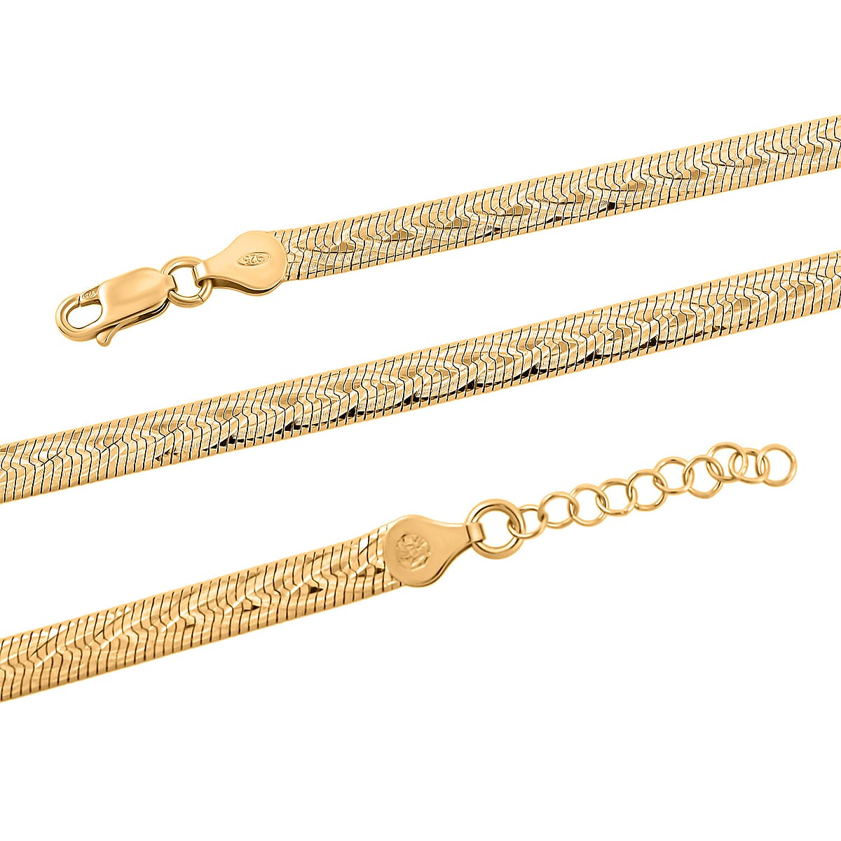 Italian Herringbone Chain Necklace in 14K Yellow Gold Over Sterling Silver 12.59 Grams 18 Inches image number 3