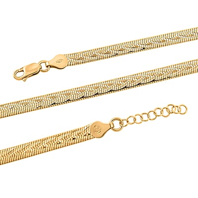 Italian Herringbone Chain Necklace in 14K Yellow Gold Over Sterling Silver 12.59 Grams 18 Inches