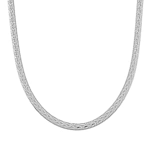Italian Herringbone Chain Necklace in Rhodium Over Sterling Silver 12.42 Grams 18 Inches