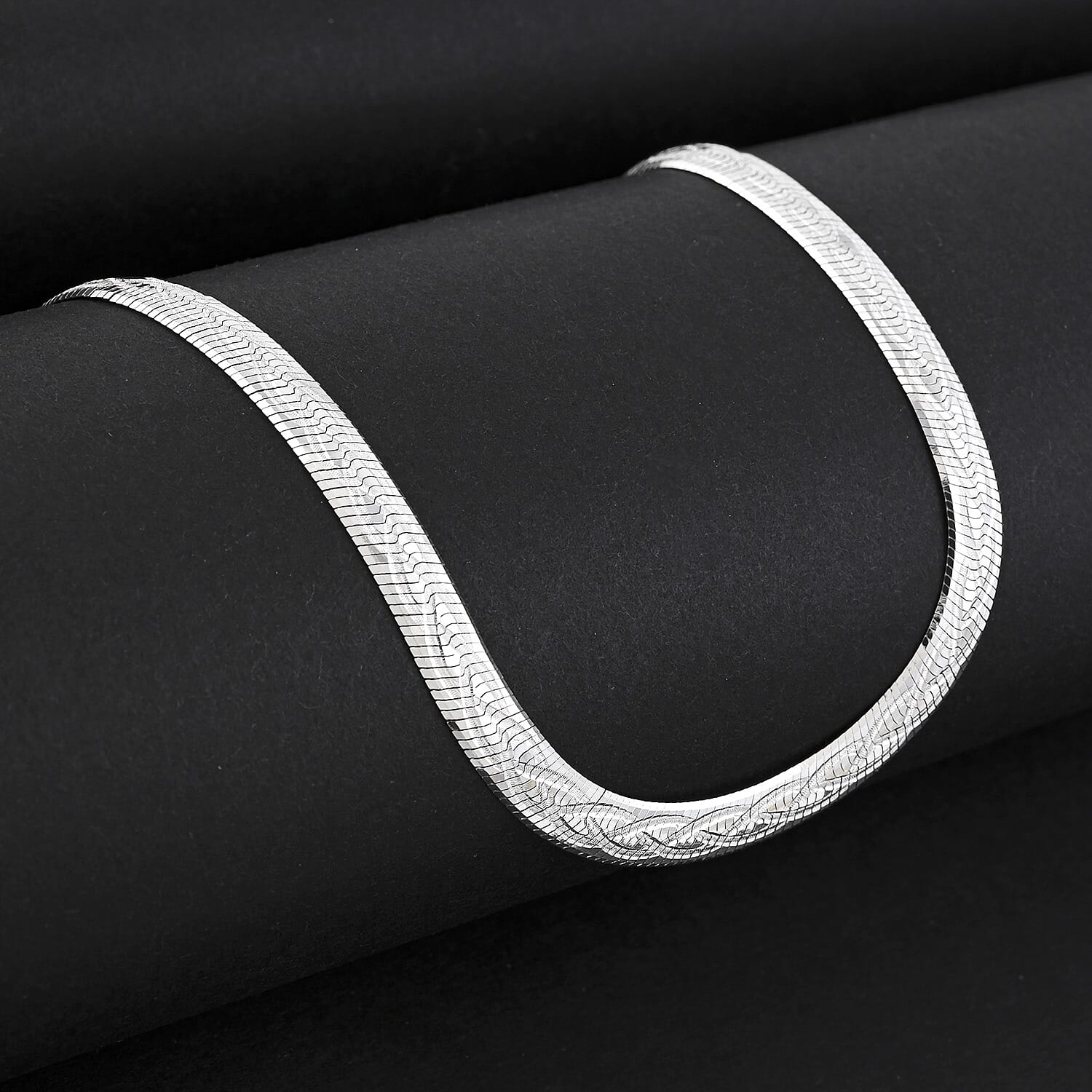 Italian Herringbone Chain Necklace in Rhodium Over Sterling Silver 12.42 Grams 18 Inches
