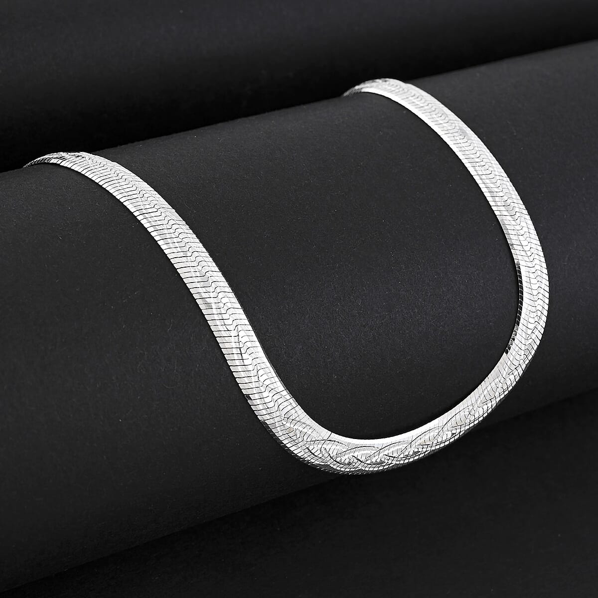 Italian Herringbone Chain Necklace in Rhodium Over Sterling Silver 12.42 Grams 18 Inches image number 1