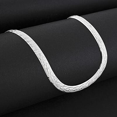 Italian Herringbone Chain Necklace in Rhodium Over Sterling Silver 12.42 Grams 18 Inches