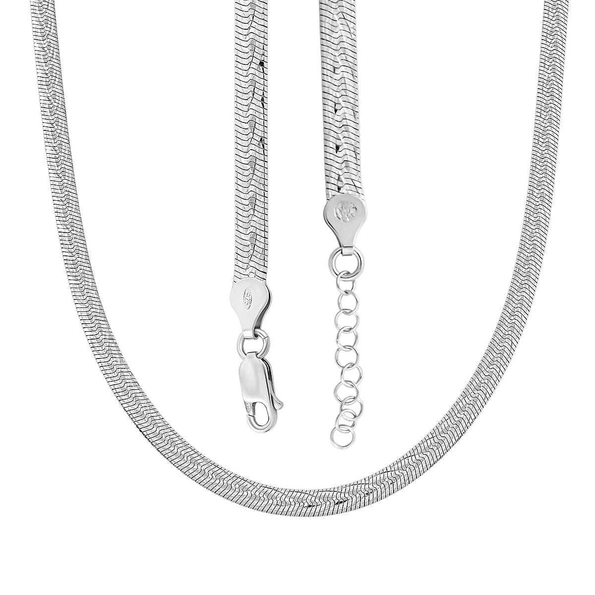 Italian Herringbone Chain Necklace in Rhodium Over Sterling Silver 12.42 Grams 18 Inches image number 2
