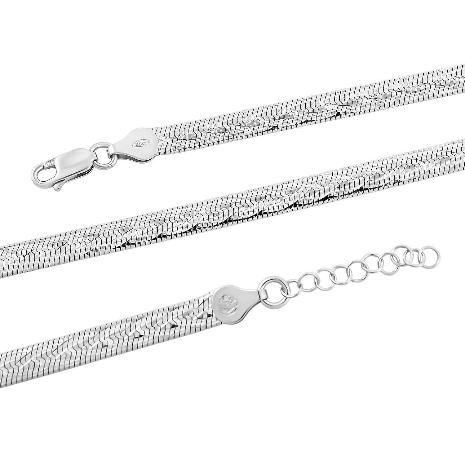 Italian Herringbone Chain Necklace in Rhodium Over Sterling Silver 12.42 Grams 18 Inches