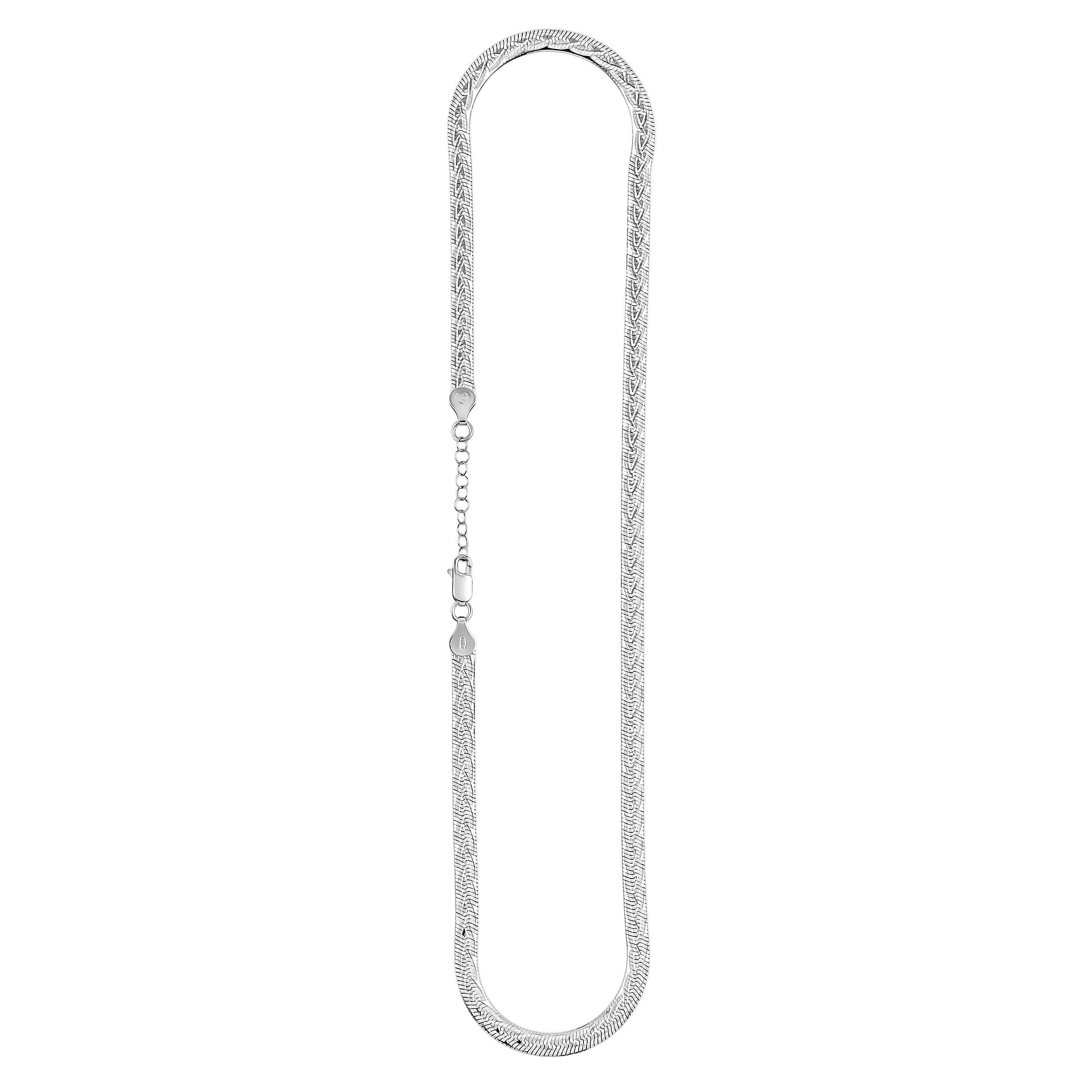 Italian Herringbone Chain Necklace in Rhodium Over Sterling Silver 12.42 Grams 18 Inches