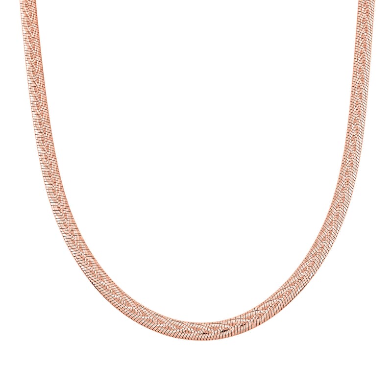 Italian Herringbone Chain Necklace in 14K Rose Gold Over Sterling Silver 12.64 Grams 18 Inches
