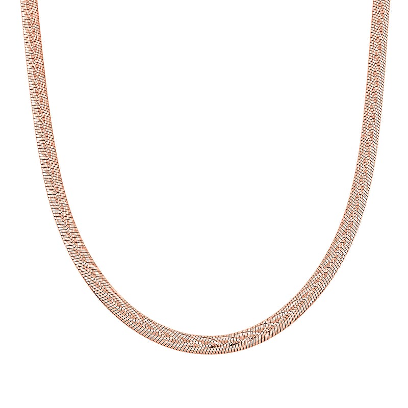 Italian Herringbone Chain Necklace in 14K Rose Gold Over Sterling Silver 12.64 Grams 18 Inches