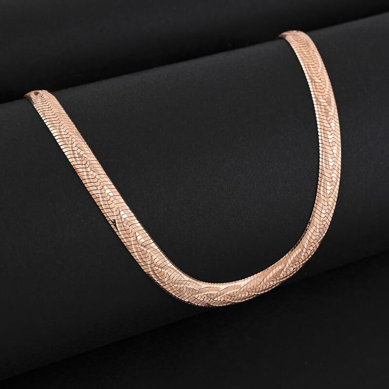 Italian Herringbone Chain Necklace in 14K Rose Gold Over Sterling Silver 12.64 Grams 18 Inches