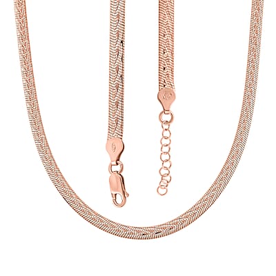 Italian Herringbone Chain Necklace in 14K Rose Gold Over Sterling Silver 12.64 Grams 18 Inches