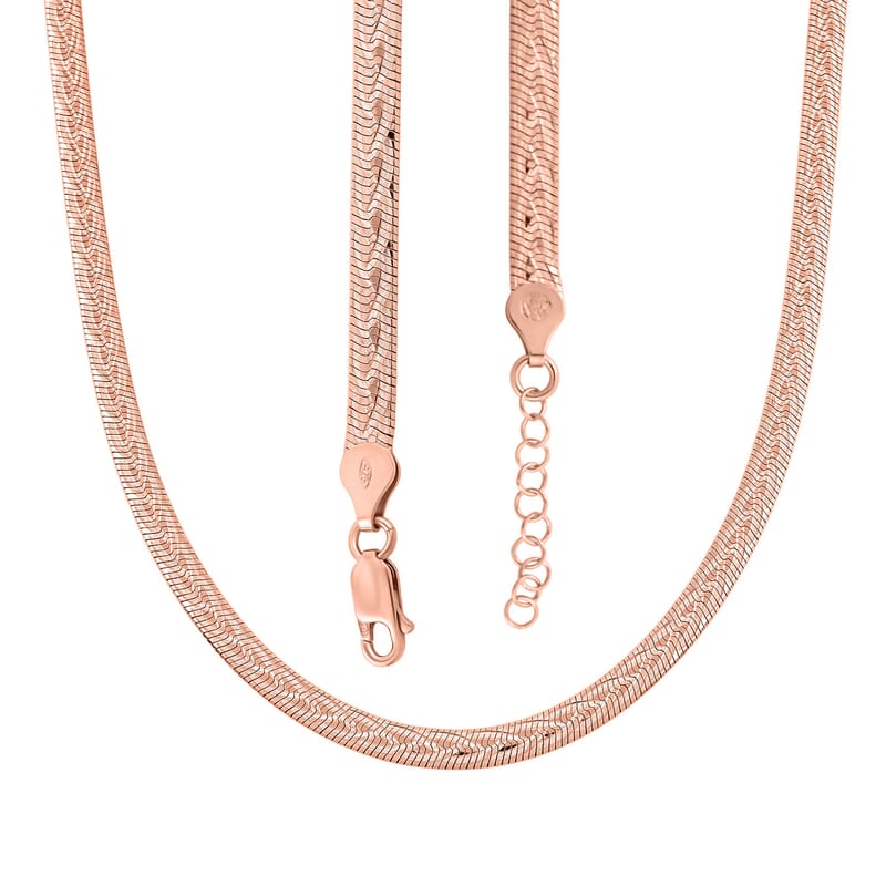Italian Herringbone Chain Necklace in 14K Rose Gold Over Sterling Silver 12.64 Grams 18 Inches