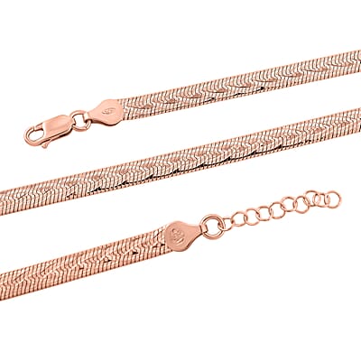 Italian Herringbone Chain Necklace in 14K Rose Gold Over Sterling Silver 12.64 Grams 18 Inches