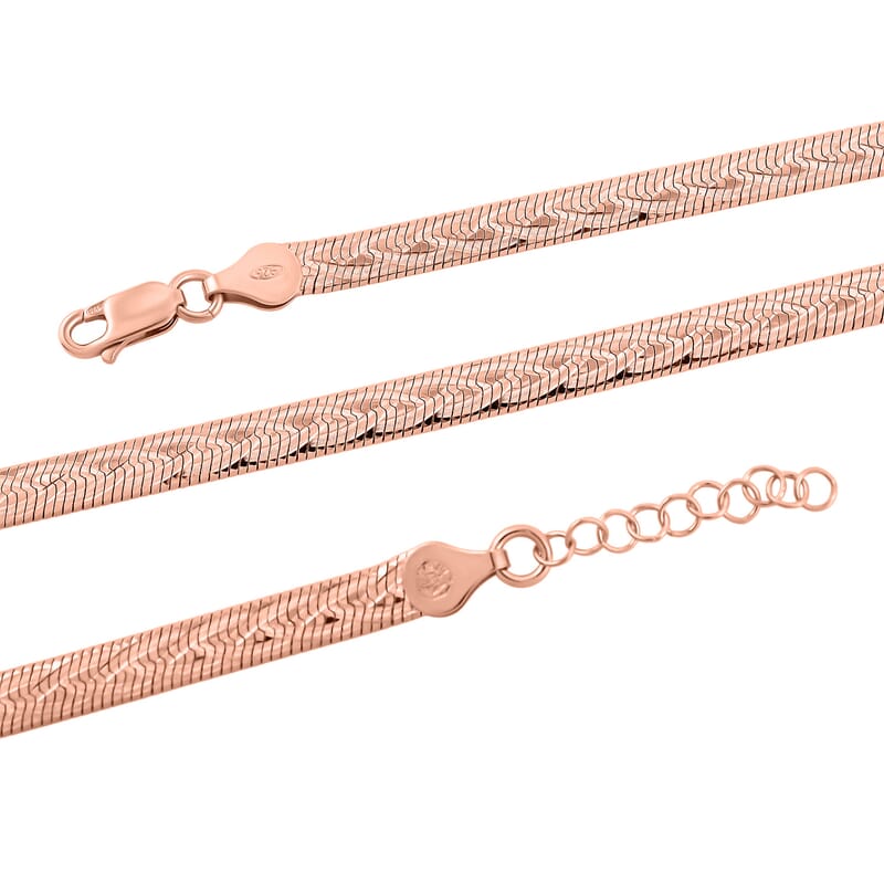 Italian Herringbone Chain Necklace in 14K Rose Gold Over Sterling Silver 12.64 Grams 18 Inches