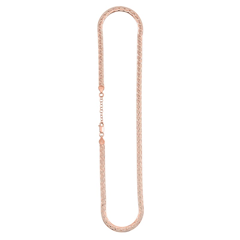Italian Herringbone Chain Necklace in 14K Rose Gold Over Sterling Silver 12.64 Grams 18 Inches
