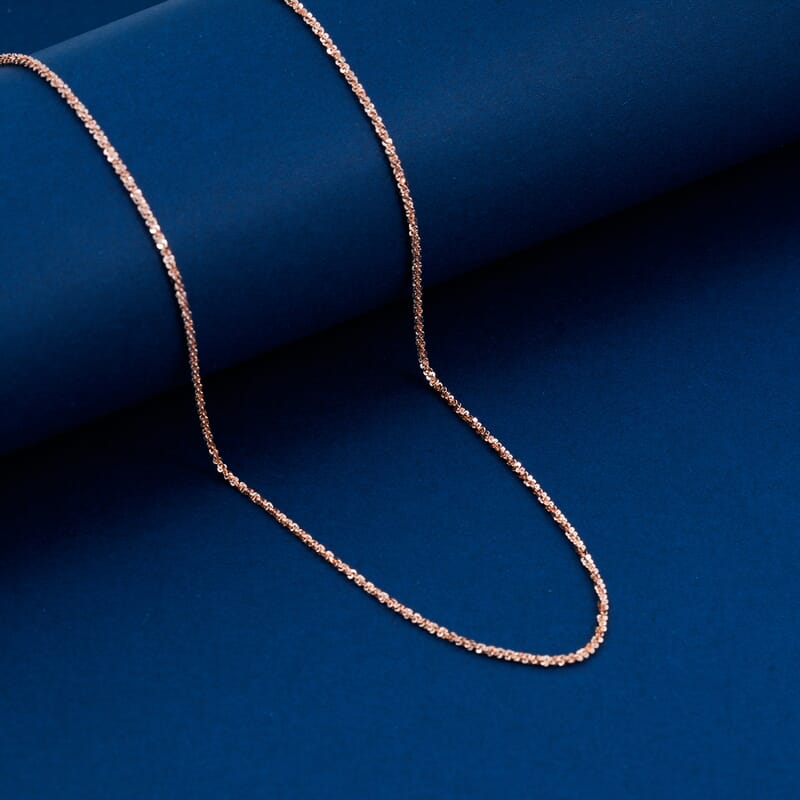 Italian 14K RG Over Sterling Silver Diamond-cut Rock Chain Necklace (20 Inches) (2.36 Grams)