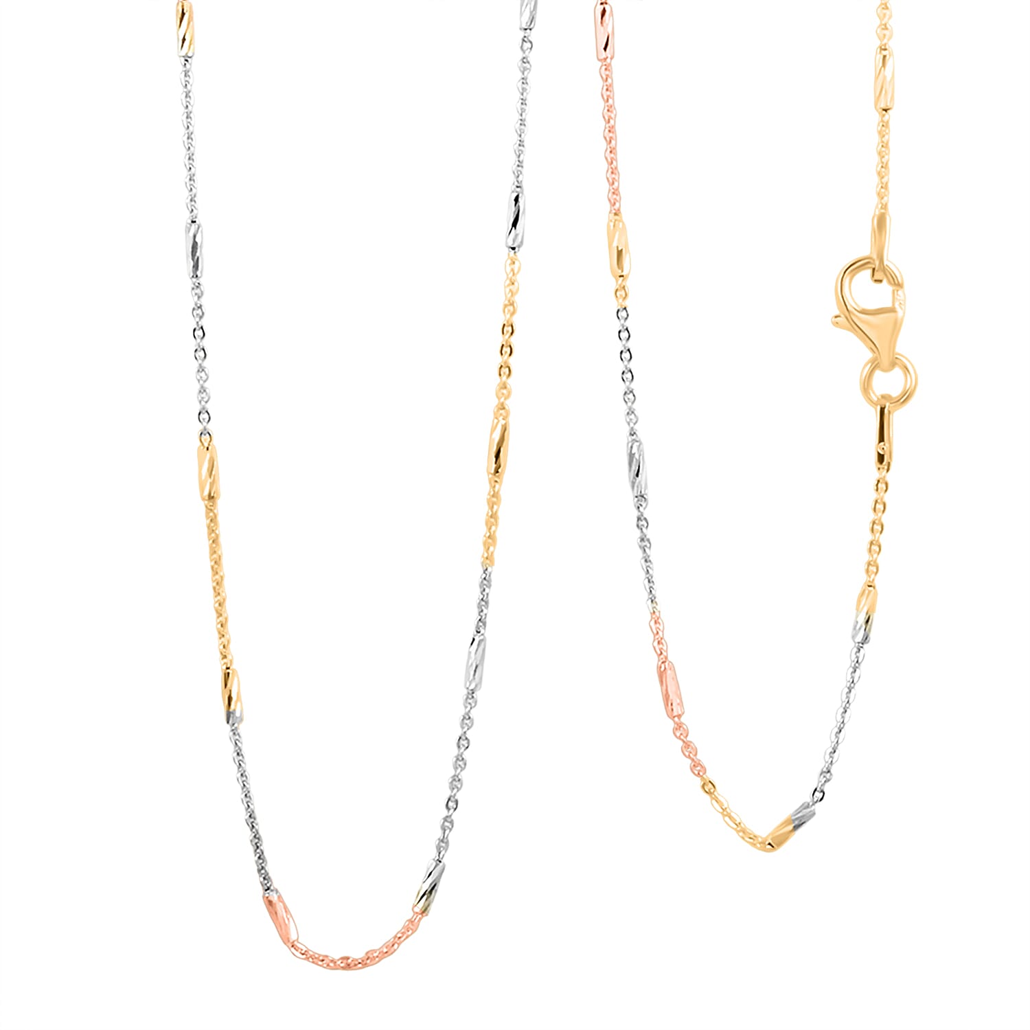 Italian Tube Chain Necklace in 14K YRG and Rhodium Over Sterling Silver 2.69 Grams 20 Inches