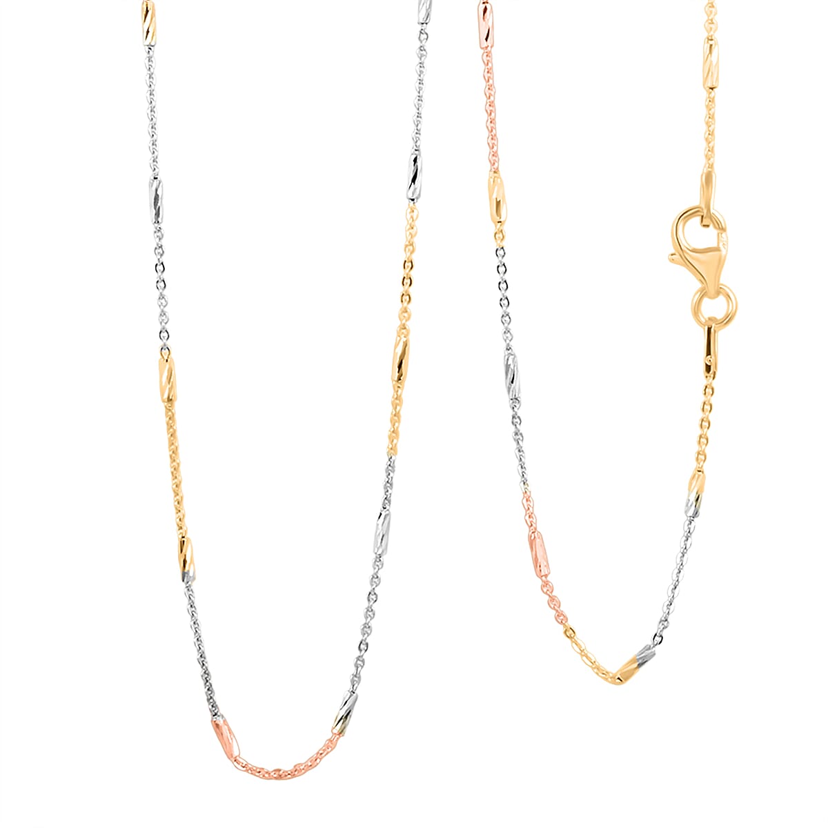 Italian Tube Chain Necklace in 14K YRG and Rhodium Over Sterling Silver 2.69 Grams 20 Inches image number 0