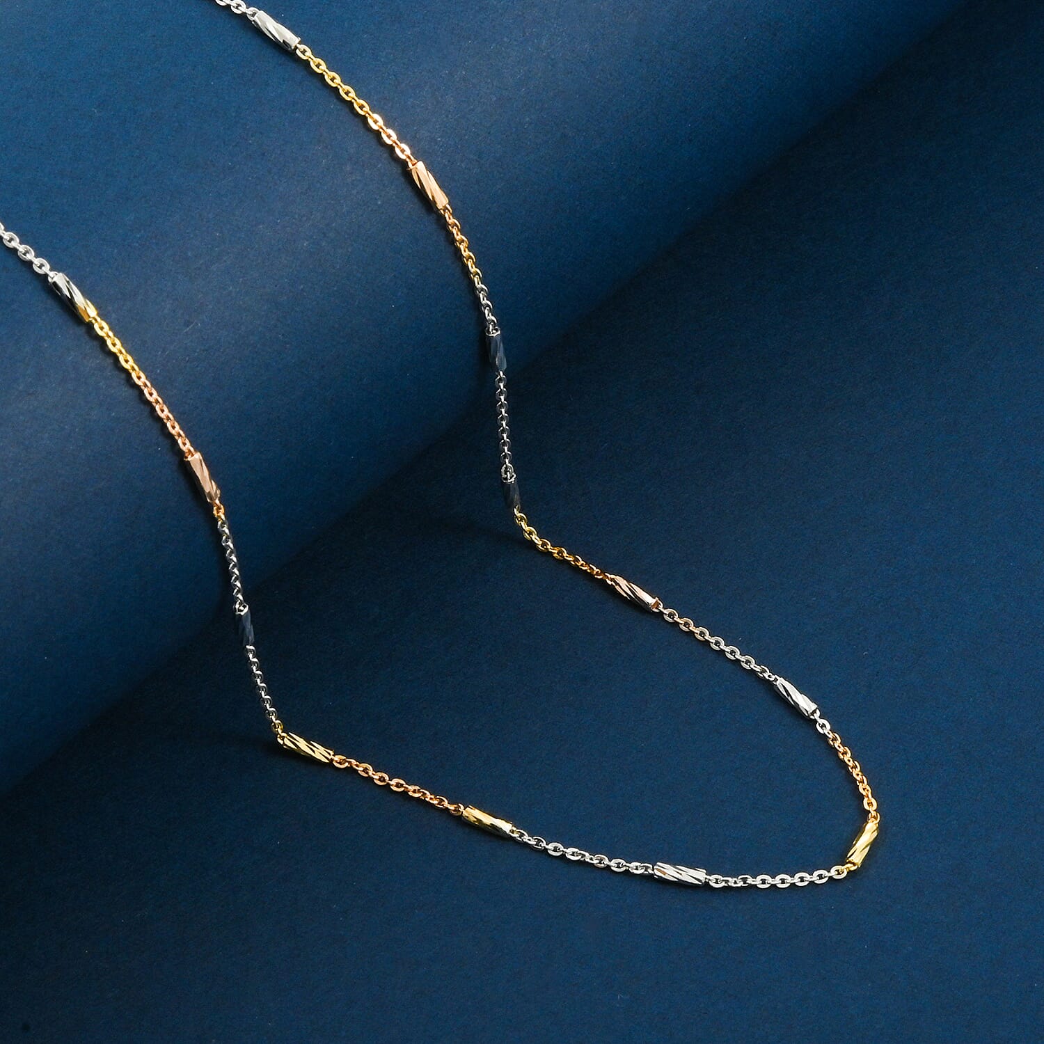 Italian Tube Chain Necklace in 14K YRG and Rhodium Over Sterling Silver 2.69 Grams 20 Inches