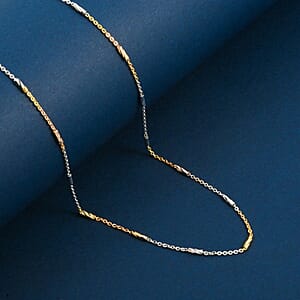 Italian Tube Chain Necklace in 14K YRG and Rhodium Over Sterling Silver 2.69 Grams 20 Inches