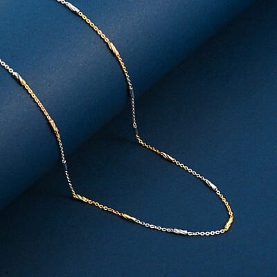 Italian Tube Chain Necklace in 14K YRG and Rhodium Over Sterling Silver 2.69 Grams 20 Inches