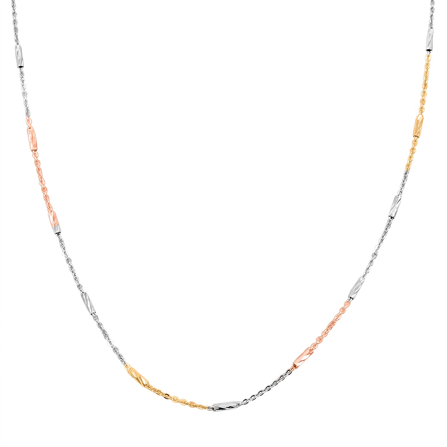 Italian Tube Chain Necklace in 14K YRG and Rhodium Over Sterling Silver 2.69 Grams 20 Inches