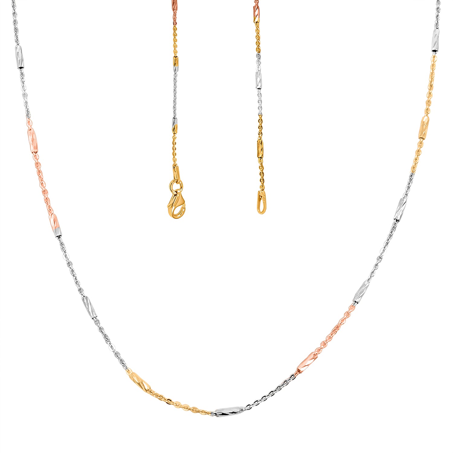 Italian Tube Chain Necklace in 14K YRG and Rhodium Over Sterling Silver 2.69 Grams 20 Inches