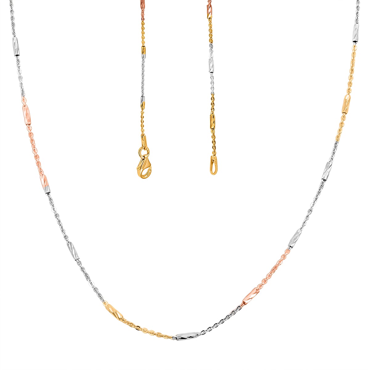 Italian Tube Chain Necklace in 14K YRG and Rhodium Over Sterling Silver 2.69 Grams 20 Inches image number 4