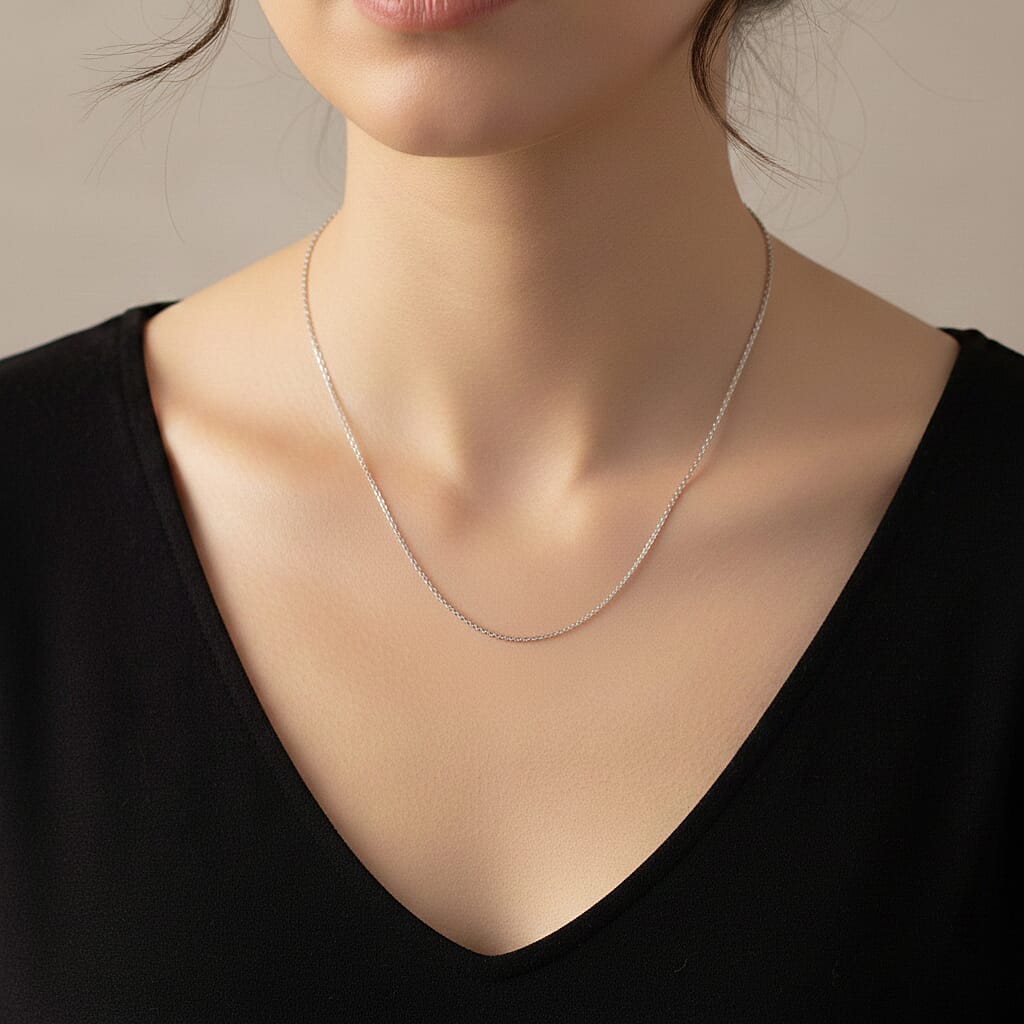 Italian Diamond-cut Rock Chain Necklace in Rhodium Over Sterling Silver 3.22 Grams 20 Inches