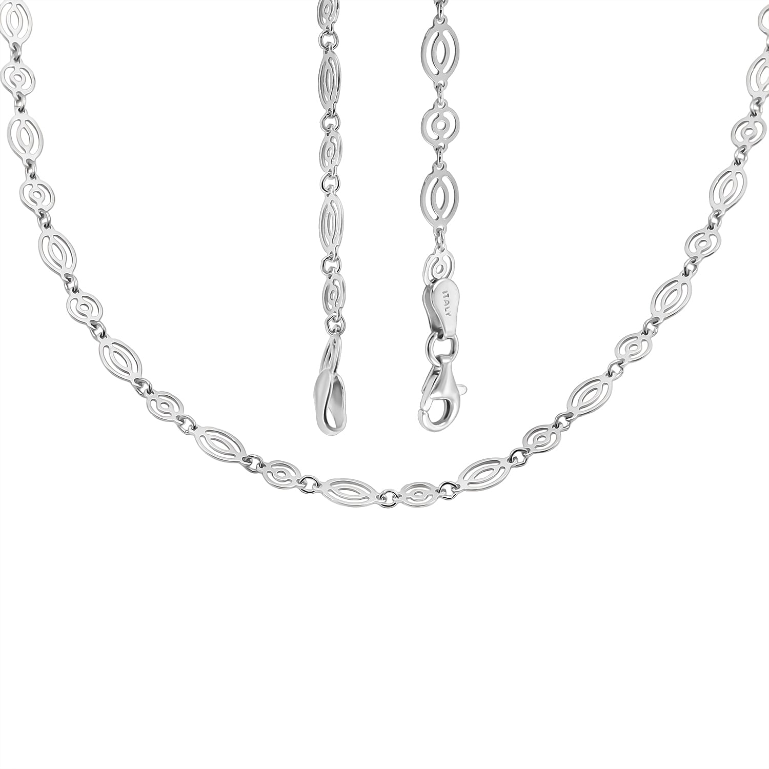 Italian Arte Chain Necklace in Rhodium Over Sterling Silver 4.62 Grams 20 Inches