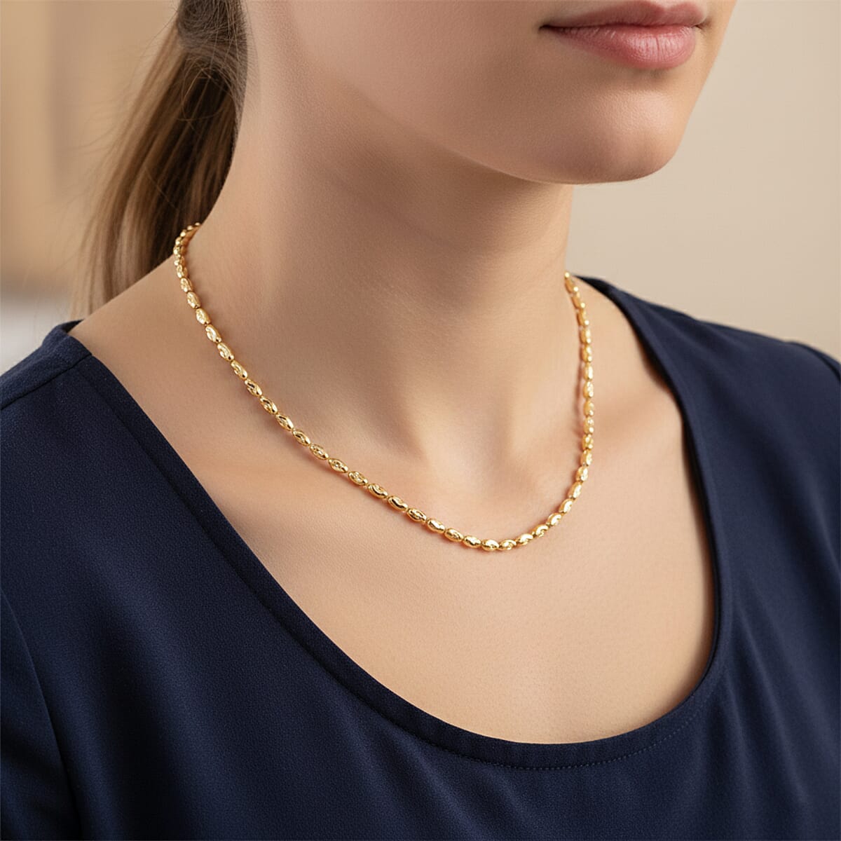 Doorbuster Italian Rice Chain Necklace in 14K Yellow Gold Over Sterling Silver 6.3 Grams 20 Inches image number 2
