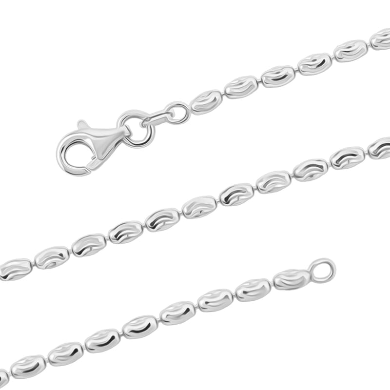 Italian Rice Chain Necklace in Rhodium Over Sterling Silver 6.3 Grams 20 Inches
