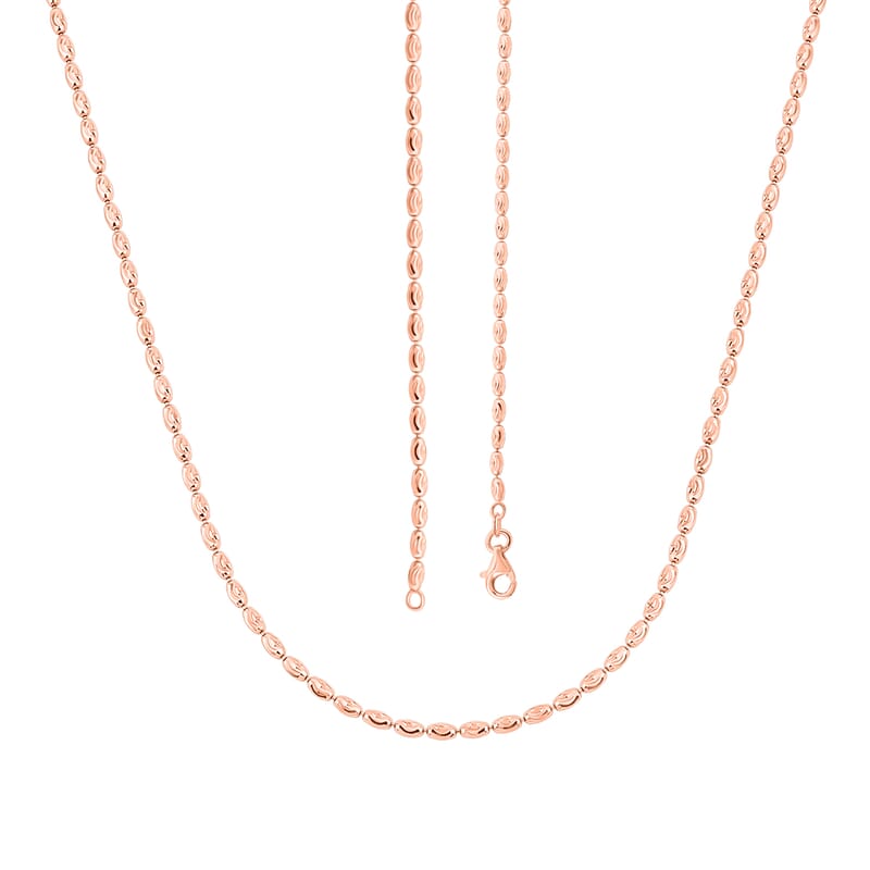  Italian Rice Chain Necklace in 14K Rose Gold Over Sterling Silver 6.30 Grams 20 Inches