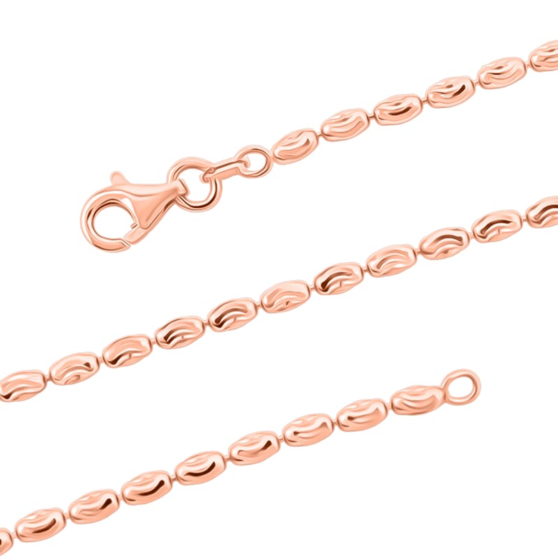  Italian Rice Chain Necklace in 14K Rose Gold Over Sterling Silver 6.30 Grams 20 Inches