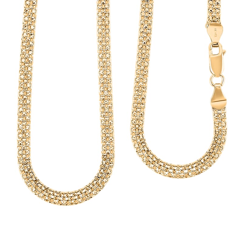 Italian Diamond-Cut Bismark Chain Necklace in 14K Yellow Gold Over Sterling Silver 8.28 Grams 20 Inches
