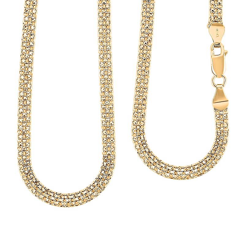 Italian Diamond-Cut Bismark Chain Necklace in 14K Yellow Gold Over Sterling Silver 8.28 Grams 20 Inches