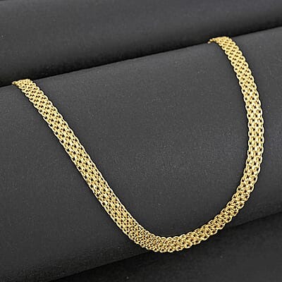 Italian Diamond-Cut Bismark Chain Necklace in 14K Yellow Gold Over Sterling Silver 8.28 Grams 20 Inches